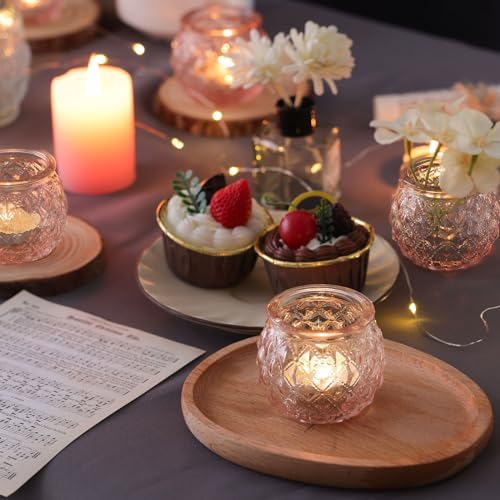 DARJEN 12Pcs Pink Votive Candle Holders - Round Glass Candle Holders for Flameless LED Tea Waxes, Romantic Candle Holder for Wedding & Home Table Decor, Various Parties - color: Pink, size: 12PCS