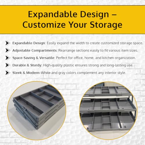 3 Tier Drawer Organizer, Multi Level Smart Drawer Organizer for Desk, Expandable Organizer for Office, Makeup, Jewelry, Kitchen, Folding Storage for Home and Office Drawers & Craft Organizer - Gray - color: 3-Tier (Gray)
