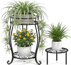 TOSKING 2-Tier & 9.1'' Single Metal Plant Stand Set – Single Stand with Adjustable Leveling Feet, Rustproof Heavy Duty Flower Pot Holder for Indoor/Outdoor, Stable Multiple Plant Rack for Balcony Garden Patio Living Room Bedroom, Black - size: 2Tier-19.5'
