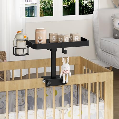 Snughome Clamp On Bedside Shelf for Bunk Bed - Adjustable Height Bedside Table Tray with Cup Holder & Cable Holes, Sturdy Nightstand Organizer Top Bunk Bed Accessories for College Dorm Apartment