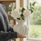 White Ceramic Vase, 8.2 Inch Modern Boho White Flower Vase for Home Decor, Unique Vase for Farmhouse Living Room Cabinet Table Centerpieces Wedding Decorations - size: Large