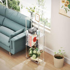 Clear Acrylic Narrow Side Table for Small Spaces, 15.75" L x 7.87" W x 38.7" H, 4 Tier Rectangle Slim End Table Nightstand, Small Mini Skinny Bedside Table for Bedroom, Bathroom, Living Room - size: 4 Tier 1-Pack