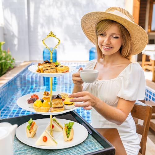 Lucky Will White Tiered Dessert Serving Tray for Kid's Party Supplies Favors 3 Tier Cupcake Cake Stand for Birthday Tea Afternoon Halloween Christmas Candy Bar - color: White