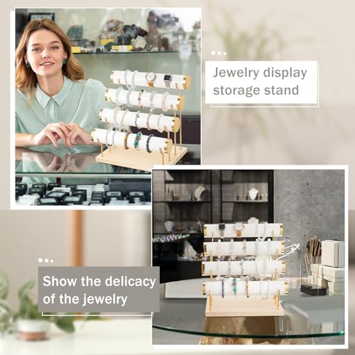 Wenqik 4 Tier Detachable Bracelet Holder Bracelet Display Stand Beige Velvet Jewelry Organizer Displays for Bangles Necklace Watches Scrunchies Hair Ties (White) - color: White, size: 13 x 11 x 8.3 Inch