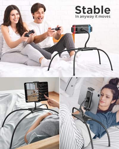 SAIJI iPad Stand, Adjustable Ergonomic Tablet Holder for Bed, Kindle Stand for Reading in Bed Fit for Tablet, Phone, Kindle, Portable Monitor, Switch and More 4.7"-17.3" Devices (Black) - color: Black