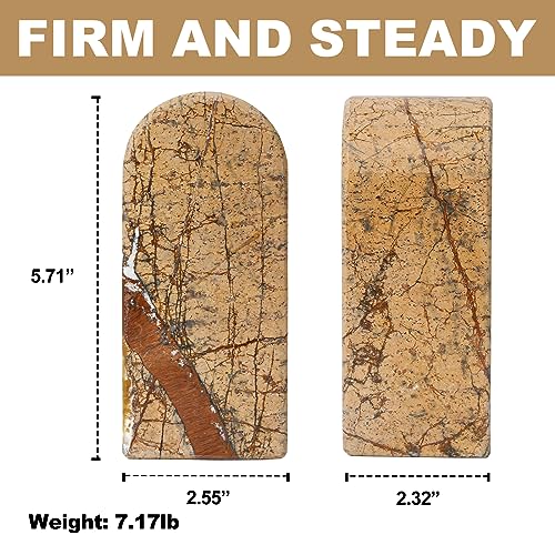Koville Indian Natural Marble Bookends for Shelves, Decorative Book Ends, 7lbs Heavy-Duty Marble Book Holders, Bookshelf Apartment Decor for Normal Books/CD/Video Games(Rainforest Gold) - color: Brown Red Marble-rainforest Gold, size: 7lb