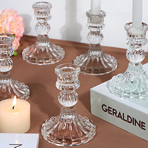DARJEN Candlestick Holders Set, 4" H Taper Candle Holders Bulk, 12Pcs Glass Candle Holders for Wedding, Festival, Party & Windowsill Decor - color: Clear