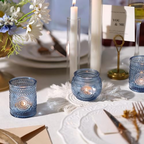DARJEN Blue Votive Candle Holders Set of 36 - Votive Candle Holders Bulk, Glass Candle Holder for Party Decoration, Tea Lights Candle Holders for Wedding - color: Blue, size: 36 PCS