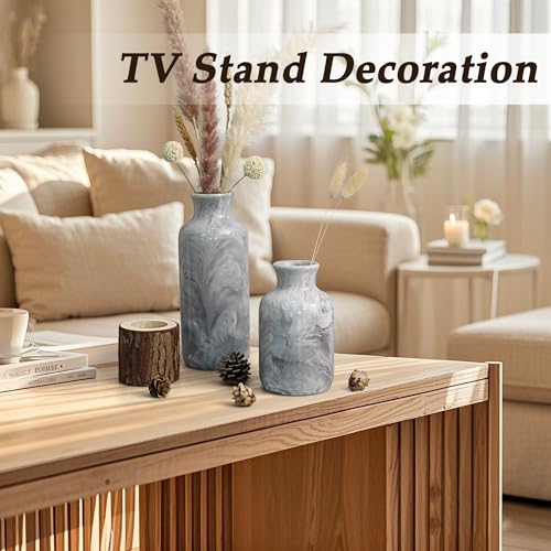 YMXYJM Resin 3 Piece Vase Set, Farmhouse Decor, Home Decorative Vase, Vases for Your Kitchen, Bedroom, Office, Living Room, Bathroom, & Shelf Centerpiece Table Decorations, Grey - color: Gray