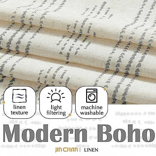 jinchan Boho Kitchen Curtains Linen Tier Curtains 24 Inches Bohemian Cafe Small Drapes Gray Striped Mudcloth Farmhouse for Bathroom RV Camper Light Filtering Rod Pocket 2 Panels Grey on Beige - color: Boho Grey on Beige, size: 26"W x 24"L (Pack of 2)