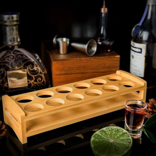 INFTYLE Shot Glass Tray Holder with 12 Holes Large Shot Glasses Set Serving Stand Organizer for Tequila Whiskey Brandy Vodka Rum Party Club Bar Home Spirit Tasting (Only Tray, Cups Not Included) - style: 2x6 long