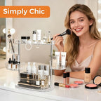 Rotating Makeup Vanity Organizer, Bathroom Countertop Cosmetic Skin Care Storage,Cosmetic Display Case with Brush Holder,for Skincare Perfume Cosmetics,Detachable Hanging Trays & Hooks