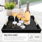 Black Serving Tray with School of Golden Fish Design Gothic Ottoman Tray, Tea and Coffee Table Tray, Jewelry Bathroom Organizer, Gift, Gloss Finish - style: Art Deco