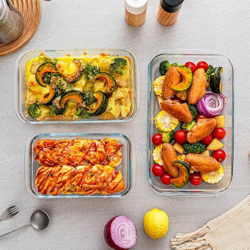 3 Pack High Borosilicate Glass Baking Dishes for Oven,(2.3QT,1.6qt,1.0QT),Rectangular Bakeware Sets,Deep Glass Casserole Dishes with Handle for Microwave,Oven,Baking,Meal Preparation