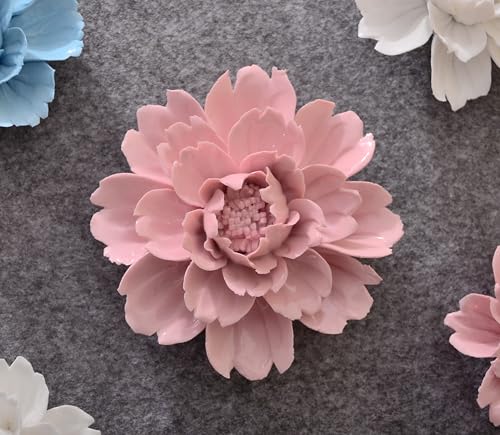 Peony，2.76" Ceramic Flower Wall Art, Artificial 3D Flower Wall Art, Handmade 3D Wall Art Hanging Sculpture, Porcelain Flower Wall Decoration for Home Office Decor (Pink) - color: Pink,Peony,2.76"