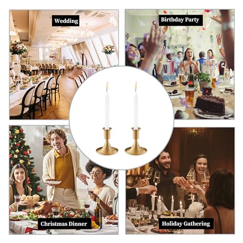 2PCS Candle Holder, OLULU Gold Taper Candle Holders Stand, Candlestick Holders for Table Centerpiece, Wedding, Party, Christmas or Home Decor (Eight Cute Lables)