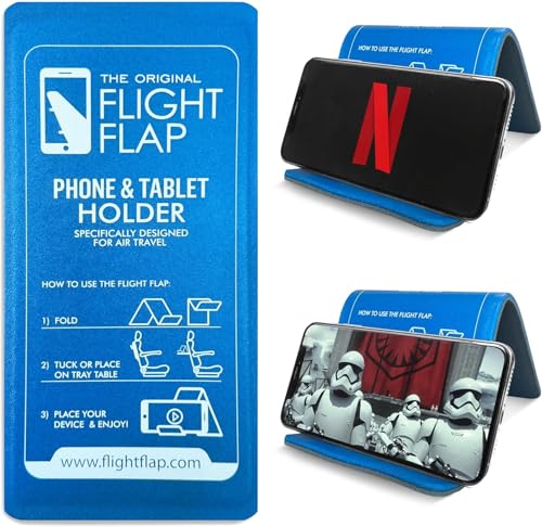 Flight Flap Airplane Phone Holder, Flexible Cell Phone Holder, Folding Cellphone Stand for Desk, Bed, Office, Treadmill - Airplane Gadgets for Long Travel Accessories - Plane Essentials (Blue) - color: Blue, size: Large