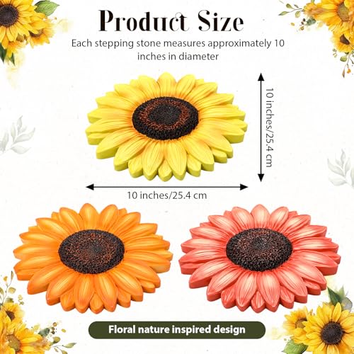 Cinnvoice 3 Pack Garden Stepping Stone Outdoor, Decorative Dimensional Resin Stepping Stones for Patio Pathway Landscaping Walkway Sculpture Yard Backyard Lawn(Sunflower,10 Inches) - size: 10 Inches, style: Sunflower