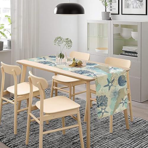 Nautical Coastal Table Runner，Ocean Themed Starfish Coral Conch Beach Kitchen Dinning Table Decoration for Indoor Outdoor Home Party Decor 13x36 Inch - color: Shell-2, size: W13x36L