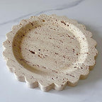 Travertine Marble Tray Round Scalloped Tray Small Serving Platter for Counter, Bathroom, Kitchen, Nightstand, Jewelry Ring Dish Holder (Beige Travertine) - color: Beige Travertine