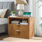 LEYAOYAO 31" Wide Fluted Nightstand with Charging Station, Oversized Extra Large 2 Drawers Night Stand,Brown Wood Bedside Table,Tall Bed Side End Tables,Modern Chest of Drawers Dressers for Bedroom - color: Brown, size: 2 Drawers