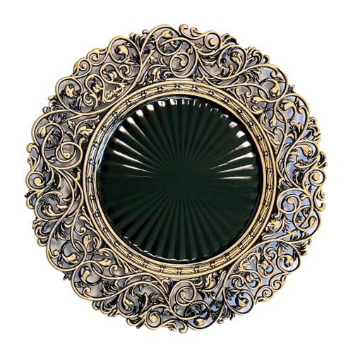 13inch Round Plastic Charger Plates,Set of 8,Charger Plates for Dinner,Wedding,Party,Event Decoration. (Black gold edge) … - color: Black gold edge