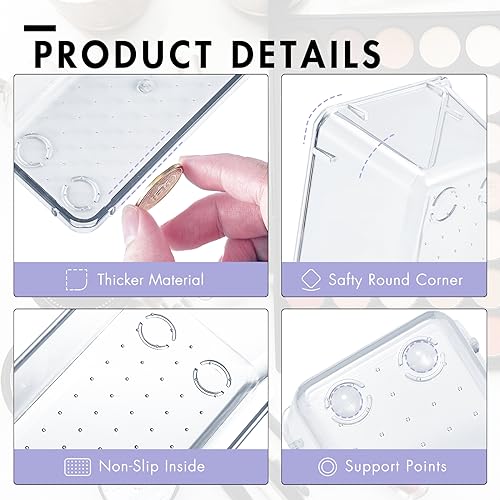HOUSE DAY Desk Drawer Organizer Bins 8 PCS, 9*3*2" Clear Drawer Organizers with Silicone Pads, Vanity Organizers and Storage, Non Slip Plastic Drawer Organizer for Makeup, Bathroom, Kitchen, Office - size: 8 Pack -9x3x2''