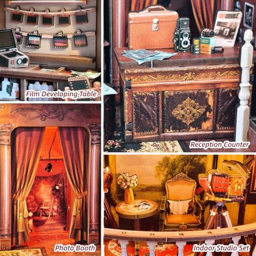 DIY Nostalgic Photo Studio Book Nook, Vintage Photography Scene Model, Time Memory Theme 3D Bookend for Adults