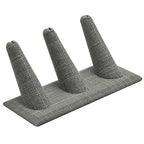 Three Finger Grey Linen Jewelry Ring Display Stand Tray ~ Holds 3-6 Jewelry Rings - size: 3 Finger
