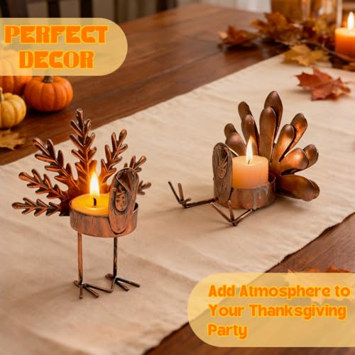 4 Pcs Thanksgiving Turkey Metal Candle Holders, Tealight Holders for Home, Party, Fall Table Kitchen Decorations