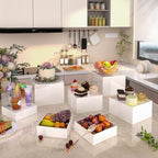 Buffet Risers, Food Display Risers for Party, White Acrylic Risers Display Stand for Buffet Table, Catering Displays for Dessert, Cube Box Nesting Riser with Hollow Bottoms (8"x9"x10" 3PCS) - color: 8"x9"x10" 3PCS White