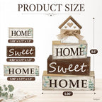 4 Pcs Farmhouse Tiered Tray Decor Home Sweet Home Rustic Wooden Tabletop Sign Neutral Heart House Shaped Shelf Mantle Kitchen Decoration Housewarming Gifts - style: Home