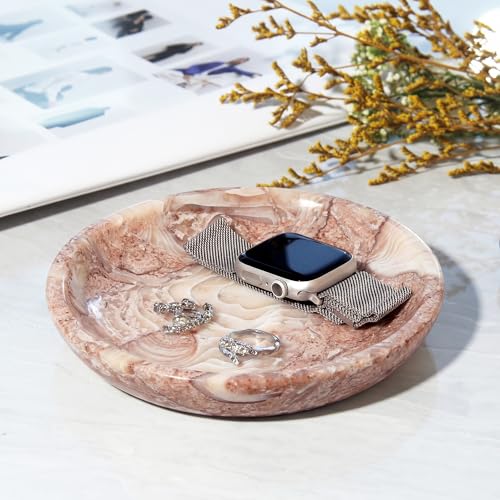 Small Natural Marble Jewelry Tray Key Plate Holder Dish Trinket Decor Catch All Bowl for Ring Earring Stone Gift for Women Daugther,Shell Pink,5.5" - color: Shell Pink