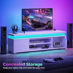 Rolanstar TV Stand with LED Lights & Power Outlet, Modern Entertainment Center for 32/43/50/55/65 Inchs TVs, Table, Universal Gaming Media Stand Storage Cabinet and Large Storage, White - color: White