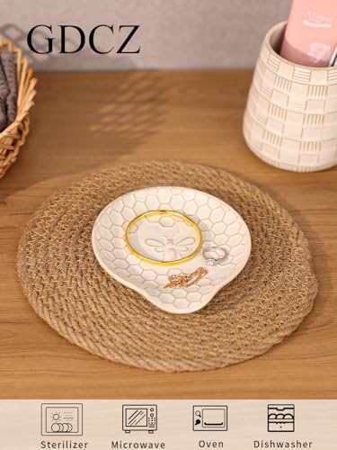 GDCZ Ceramic Jewelry Tray Set of 2, Personalized Trinket Dish with Pattern, Ring Dish, for Rings Earrings Necklaces Bracelet Watch Keys, Perfect for Gifts for Women (White) - color: White
