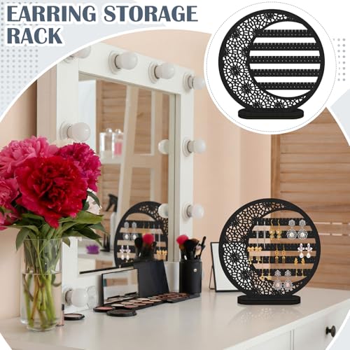 Kathfly Large Boho Moon Earring Display Stand for Mother's Gift 10 Inch Wooden Floral Goth Earrings Stud Jewelry Holder Organizer Dangle Hanging Holder Gift for Women(Black) - color: Black