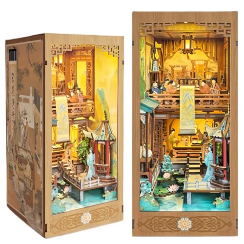 KingStora DIY Book Nook Kit - Song Dynasty Ink Art Bookends Kit - Scholar Gathering Theme - 3D Puzzle, Assembly Bookend for Adult