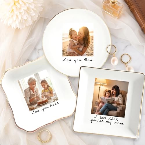 Noni Personalized Mom Photo Jewelry Dish, Custom Ceramic Trinket Tray for Grandma, Birthday Ring Dish Gift, Moms Day Gift from Daughter, Love You Mama Present 2 - color: Style2