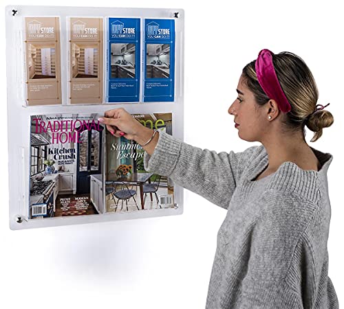 Displays2go Acrylic Literature Holder Wall Mount, 4/8.5" w, 4-8 Pockets - Clear (2RP4CLR) - color: Clear, size: 4 Pockets