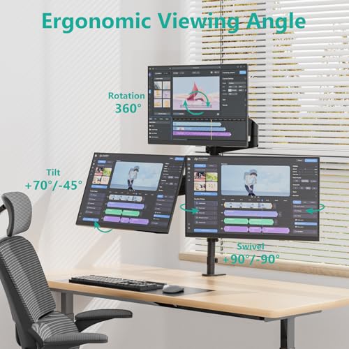 WALI Triple Monitor Mount for 13-34 inch Screens, Full Adjustable 3 Monitors Desk Mount with Clamp & Grommet Base, Triple Monitors Arm, up to 19.8lbs Each, VESA 75x75 100x100 mm (GSDM003XL), Black - size: 13"-34", style: Triple Arms
