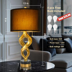Sculptural Table Lamp Set of 2 for Bedroom, 26” Gold Leaf Farmhouse Bedside Lamps for Living Room, Pull Chains Switch Rustic Nightstand Lamp Marble Base with USB for Home Room Decor (Bulbs Included) - size: 26 inches Gold Leaf -032
