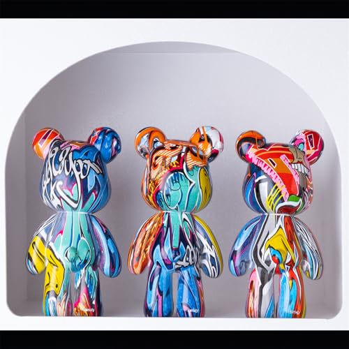 Graffiti Bear Statue Decorative Animal Resin Sculpture Home Decor, Art Figurine Home Ornament Decoration for Office, Living Room, Bedroom, Book Shelf, TV Cabinet, Desktop (Graffiti Decor) - color: Grafitti Decor