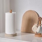 Natural Travertine Textures Standing Paper Towel Holder for Kitchen Countertop, Bathroom Toliet Paper Roll Holder with Weighted Base and Sturdy Wood Stand,for Standard or Plus Rolls, Height-Adjustable - color: Yellow Stone