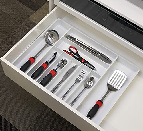 Simple Houseware Expandable & Adjustable Cutlery Drawer Organizer - Large Utensil and Flatware Tray for Kitchen Drawers, White - color: White