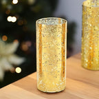 WGVI Hurricane Candle Holder Sleeve, W: 5", Ht: 10", Gold Speckled Glass Cylinder Open Both Ends, Chimney Tube Shade, 1 Piece - size: 5x10"H