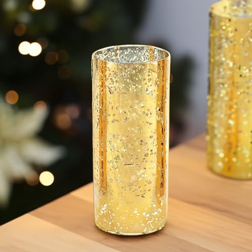 WGVI Hurricane Candle Holder Sleeve, W: 5", Ht: 10", Gold Speckled Glass Cylinder Open Both Ends, Chimney Tube Shade, 1 Piece - size: 5x10"H
