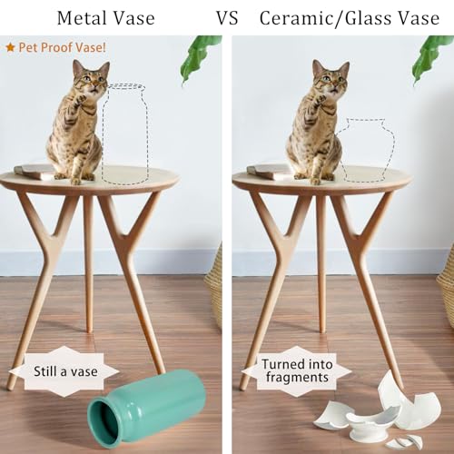 Sage Green Metal Vase Centerpieces 10.67" Tall, Eclectic Farmhouse Home Kitchen Counter Entryway Fireplace Matcha Decor Aesthetic, Dining Coffee Table Laundry Room Bar Dresser Accessories for Women - color: Light Green