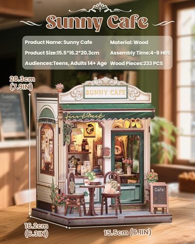 Book Nook Kit, DIY Miniature House Kits for Adult and Teens, Dollhouse Tiny Booknook Garden House Bookshelf, DIY Craft Gifts for Family and Friends（Sunny Cafe) - style: Sunny Cafe