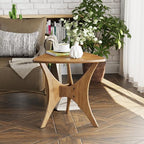 COZAYH Modern Triangle Wood End Table with Cross-Leg Rubberwood Base, Mid-Century Small Accent Side Table for Living Room, Easy Assembly, Natural, Brown