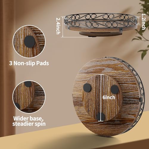 12" Lazy Susan Turntable Organizer for Table Top, Round Wooden Lazy Susan for Cabinet, Farmhouse Decorative Tray for Coffee Table, Kitchen Organizer Countertop, Center Piece Decor, Rustic Brown - color: Rustic Brown, size: 12 Inch
